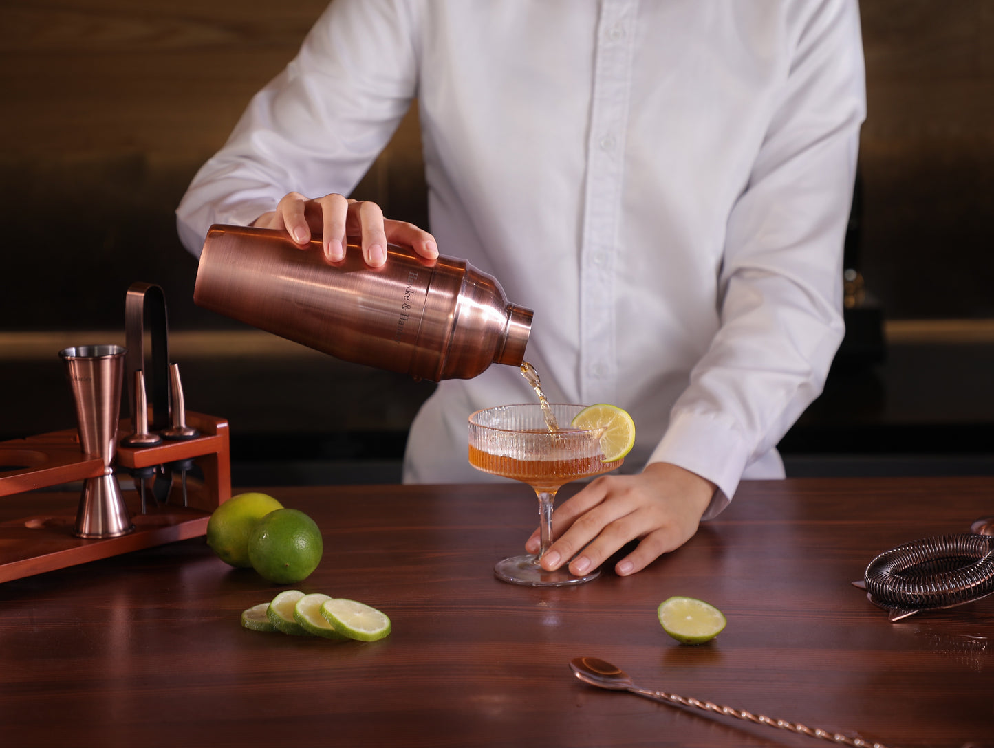 Hawke & Hanley Cocktail Shaker Set Bartender Kit - Brushed Copper