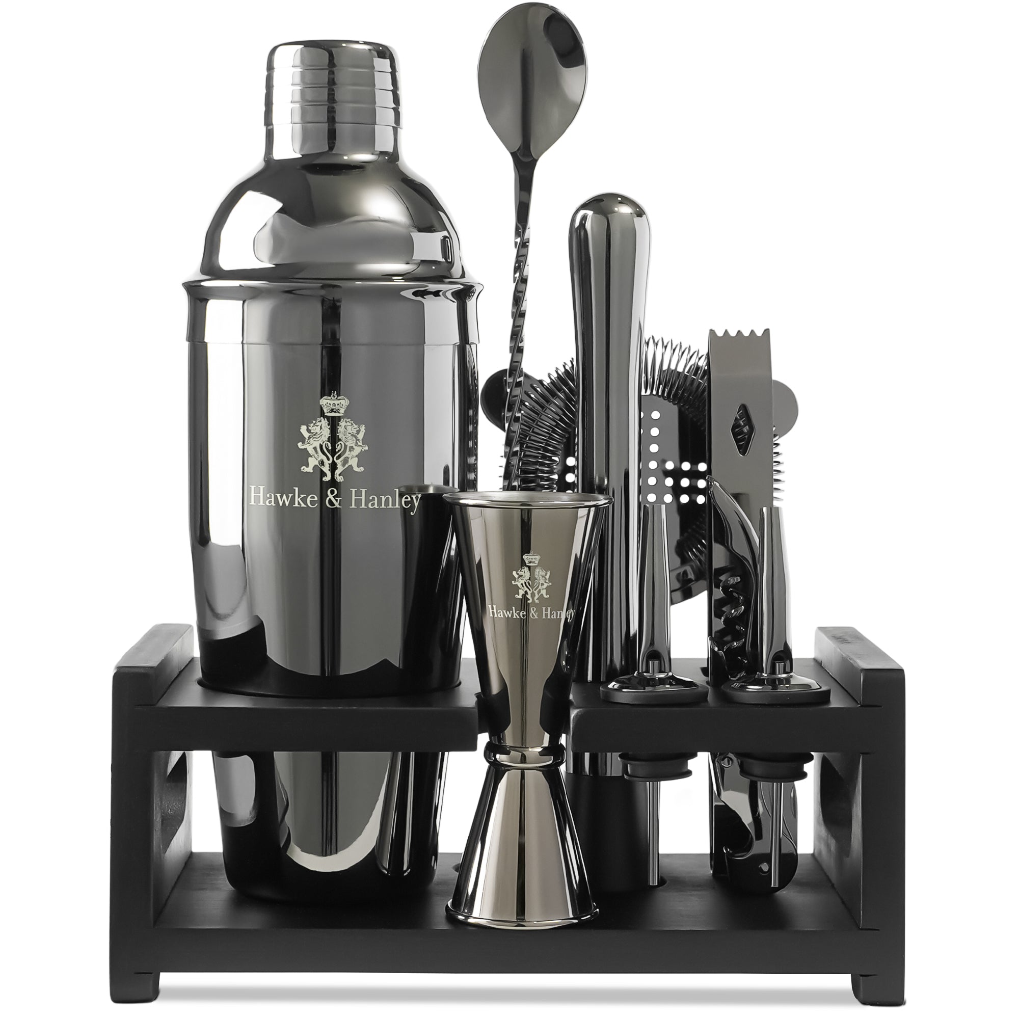 Hawke & Hanley Cocktail Shaker Set Bartender Kit - Gunmetal Black